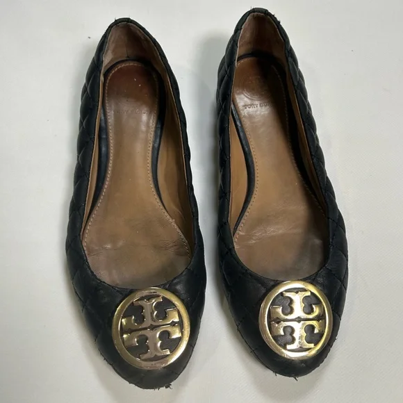Tory Burch black quilted leather Benton ballet flats - Picture 2 of 15